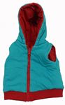 Červeno-zelená šusťákovo-bavlněná oboustranná zimní vesta s kapucí zn. George
