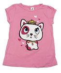 Ružové tričko s mačičkou a srdiečkami C&A