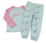 Světlemodro-ružové fleecové pyžama s hviezdičkami a nápisom Primark
