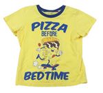 Žlté tričko s nápismi a Pizzou