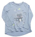 Svetlomodré melírované tričko s mačkou a planetou F&F