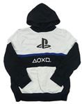 Bielo-čierna mikina s logom a kapucí - PlayStation