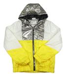 Bielo-žlto-strieborná šušťáková jarná bunda s kapucňou coccodrillo