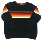 Čierny rebrovaný sveter s farebnymi pruhmi Next