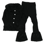 2Set - Čierna rebrovaná prepínaci mikina s kožušinovou + flare nohavice