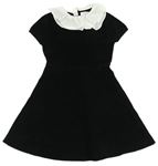 Čierne žinylkové svetrové šaty s bílými límečky ZARA