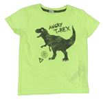 Neónově zelené tričko s dinosaurom a nápismi Kiki&Koko