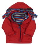 3v1 Červená šušťáková celoroční bunda s kapucí + Farebná pruhovaná fleecová mikina Jojo Maman Bebé