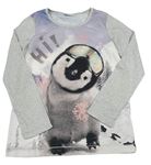 Fialovo-bielo-modro-sivé melírované tričko s tučňáčkem Next