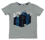 Sivé melírované tričko s dárkem z překlápěcích flitrů H&M