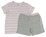 2set- Ružovo-biele pruhované tričko + Sivé bavlnené kraťasy