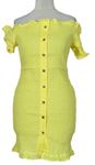 Dámske žlté žabičkové šaty s lodičkovým výstřihem PrettyLittle Thing