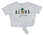Biele crop tričko s ananasem z flitrů a nápismi Miss E-vie