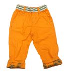 Oranžové cargo plátenné nohavice s ananásmi a listami a pruhmi Ergee