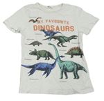 Biele tričko s dinosaurami a nápisom H&M