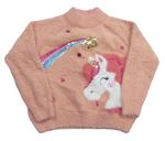 Ružový chlpatý sveter s jednorožcom a kometou z flitrů C&A