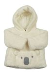 Smetanový chlupatý zateplený kabátek s medvedíkom a kapucňou