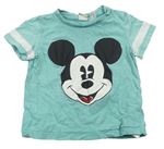 Mentolové melírované tričko s Mickey a pruhom H&M