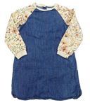 Modro-béžové riflovo/teplákové šaty s kvetmi Next