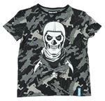 Čierno-sivé army tričko s potiskem Fortnite