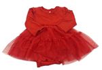 Červené bavlnené šaty s tylovou sukní H&M