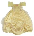 Kockovaným - Žlté saténovo/sametové šaty s flitrami a tylem - Belle Disney
