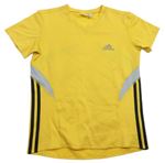 Horčicové športové tričko s pruhmi a logom Adidas