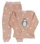 Svetloružové bodkovaná é chlpaté pyžama s tučňákem F&F