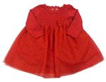 Červené bavlnené šaty s tylovou sukní C&A