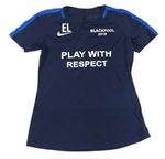 Tmavomodro-modré športové funčkní tričko s nápisom Nike