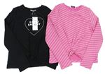 2x tričko s uzlem - černé + růžové s nápismi a kamienkami George