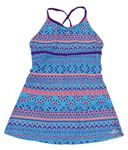 Modro-neónové vzorované plavkové šaty