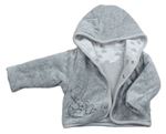 Šedý melírovaný sametový zateplený kabátek so sloníkem a kapucňou Mothercare