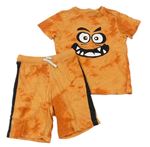 2 set - Oranžové batikované tričko s příšerkou + kraťasy Next
