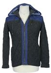 Pánsky tmavošedo-modrý vzorovaný vlnený sveter s kapucňou