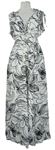 Dámske bielo-čierne kvetované plátenné midi šaty