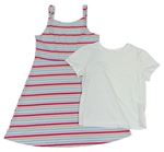 2set - Bielo-ružovo-modré pruhované šaty + biele tričko Primark