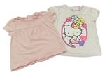 2x Růžové tričko + Krémové tričko Hello Kitty s Farebnymi bodky C&A