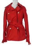 Dámsky červený plátenný krátky kabát s opaskom Benetton