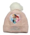 Ružová trblietavá pletená čapica s Princeznami a brmbolcom Disney