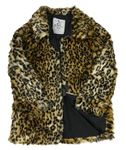 Hnedo-čierny kožušinový podšitý kabát s leopardím vzorom Tu