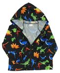 Čierna šušťáková bunda s dinosaurami a kapucňou