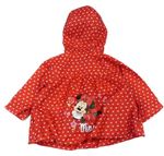 Červená šusťáková jarní bunda se srdíčky, Minnie a kapucí zn. Disney