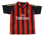 Červeno-černý pruhovaný sportovní fotbalový dres ACM a číslom