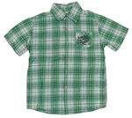 Zeleno-bielo-čierna kockovaná košeľa s nápismi