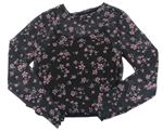 Čierne crop šifónové kvetované tričko s všitým topem New Look
