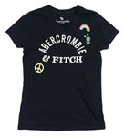 Tmavomodré tričko s logom a obrázkami Abercrombie&Fitch