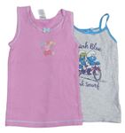 2x - Košilka - Ružová s Peppa Pig miniclub, světlešedo/modrá melírovaná se Šmoulinkou a šmoulou