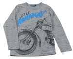 Sivé melírované tričko s motorkou a nápisom